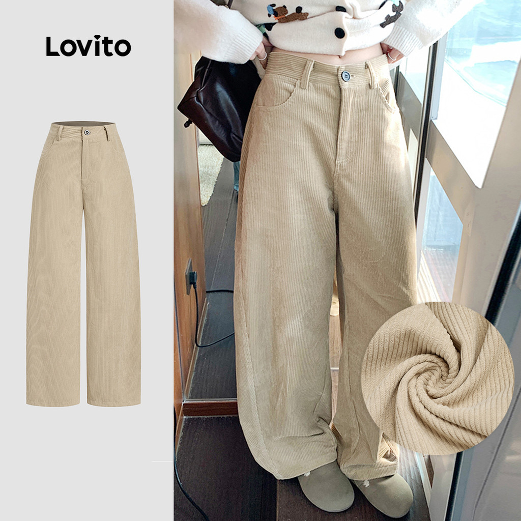 Lovito กางเกงลำลองชายพลีทคลาสสิกและใช้งานได้หลากหลายกางเกงฤดูใบไม้ร่วง/ฤดูหนาวสี