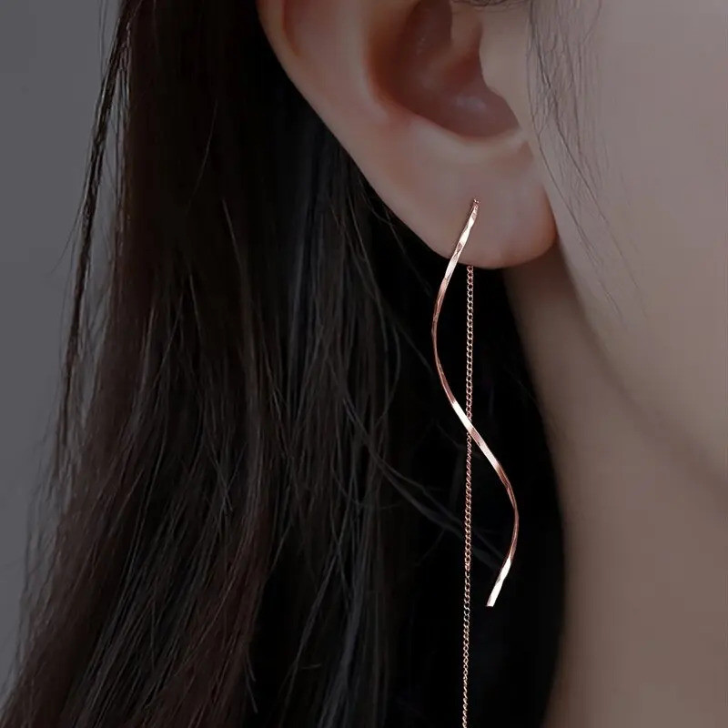 Trend S925 Silver Needle Long Earrings Wire Tassel Chain Drop Earring for Women Ear Line Straight Ha