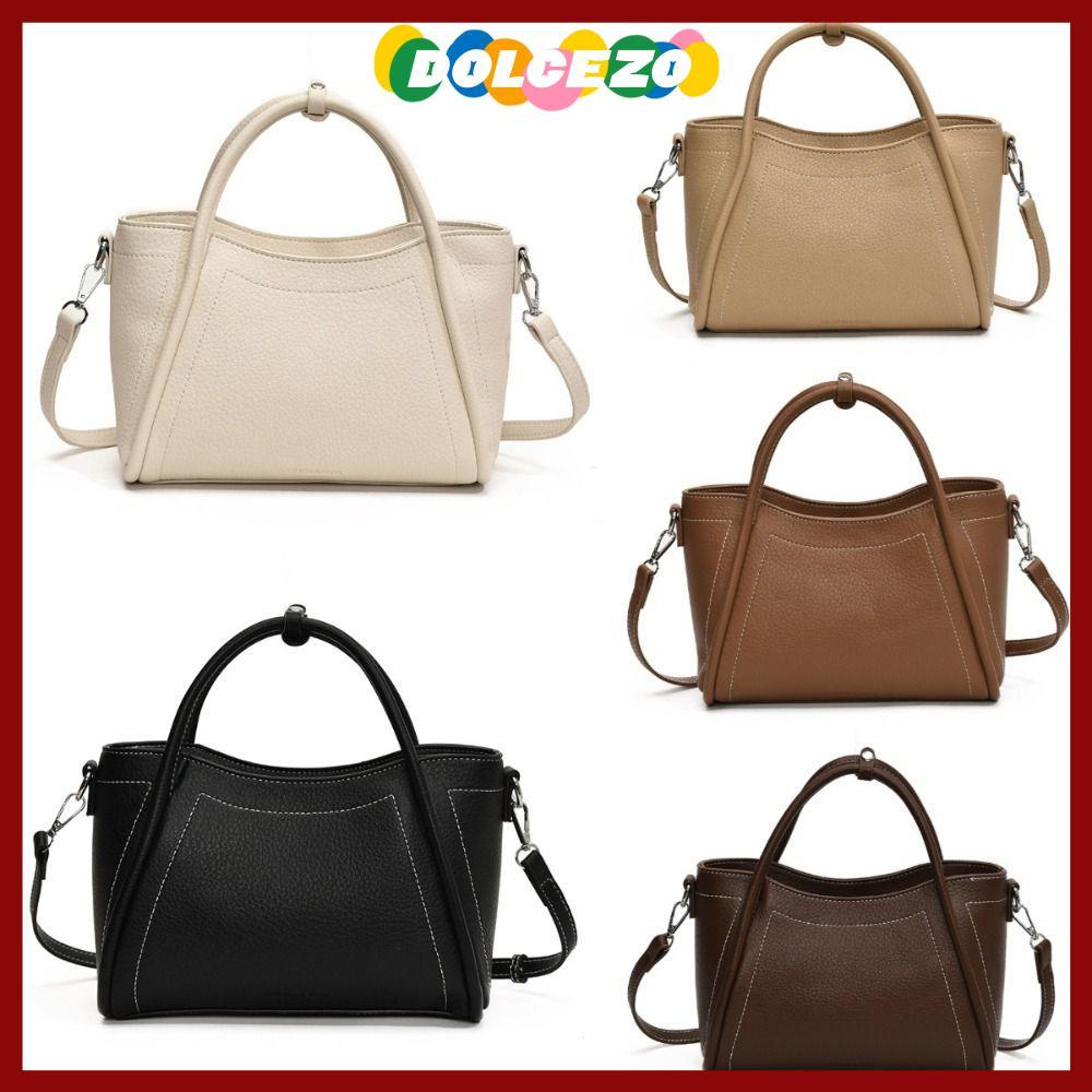 DOLCEZO Retro Bucket Bag, PU Material Square Design Minimalist Handheld Bag, Single Shoulder Large Capacity Classic Style Coffee Color Women Shoulder Bag Versatile Usage