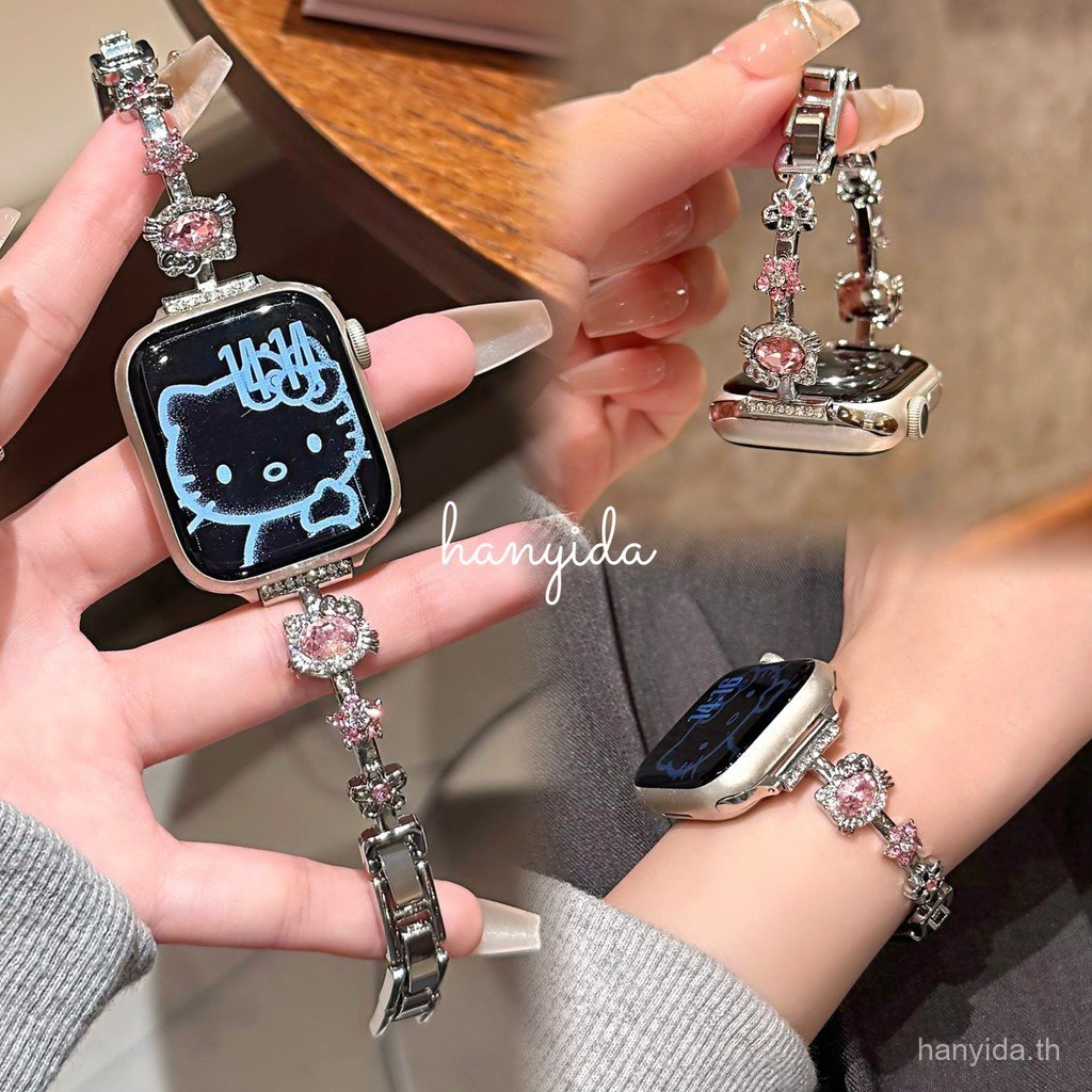 Diamond-Encrusted KT Cat Watch Band เหมาะสําหรับ Apple Watch band series 11 iWatch 10 9 8 7 6 SE3 ul