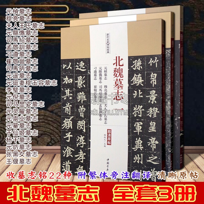 ภาคเหนือ Wei Dynasty Tomb จารึกการประดิษฐ์ตัวอักษร 3 เล่ม Yuan Zhen Yuanyao Li Bi Diao Zun Cui Jingy