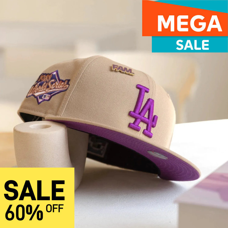 59FIFTY MLB LOS ANGELES DODGERS WORLD SERIES 1988 CAMELESPARKLING GRAPE UV FITTED CAP [ใหม่] แฟชั่นแ