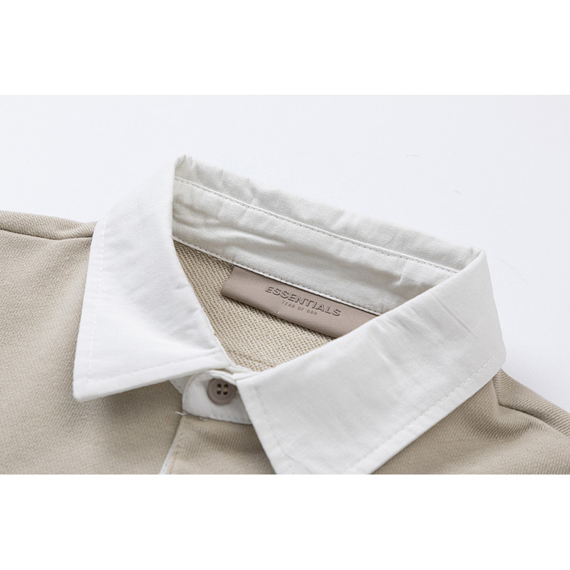 American ESSENTIALS Street Wear 1977 Flocking เสื้อโปโลหลวมสบายๆคู่เสื้อแขนยาวบาง