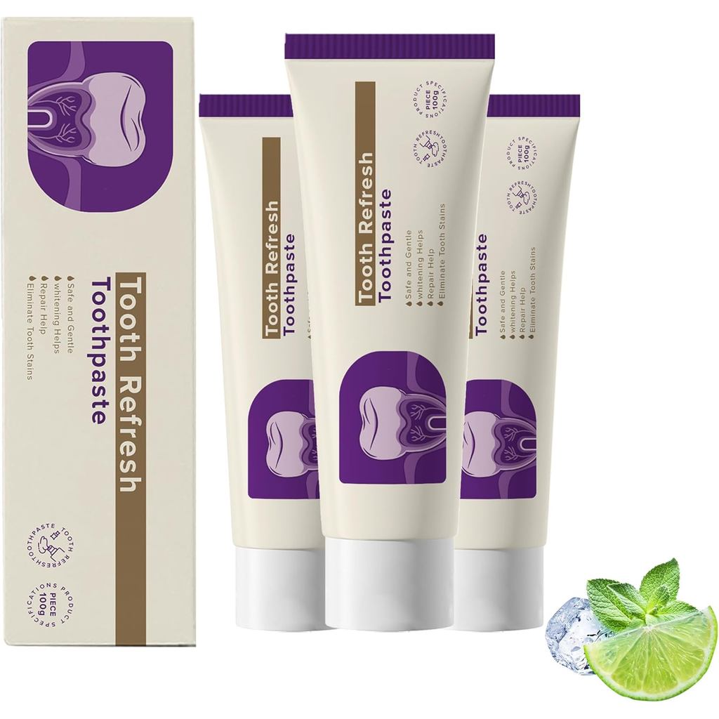3 Pcs Nature Tooth Refresh Toothpaste, Tooth Refresh Toothpaste, Fresh Breath, Prevent Teeth Loss, G