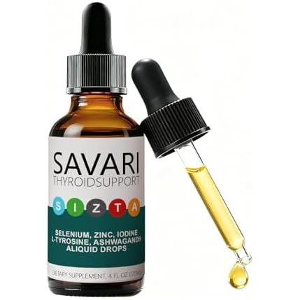 Savari Thyroid Support Drops with Selenium, Zinc, Iodine, L-tyrosine, and Ashwagandha, Precisely Nou