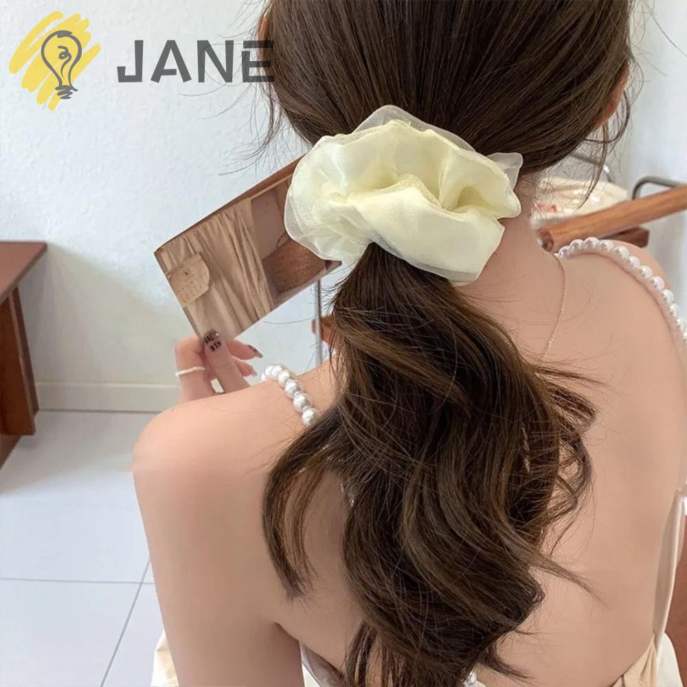 เชือกผม Scrunchie ลายพู่ระบาย สีดำ beige khaki ยืดหยุ่น สำหรับผมหางม้าและเสริมสร้างสไตล์
