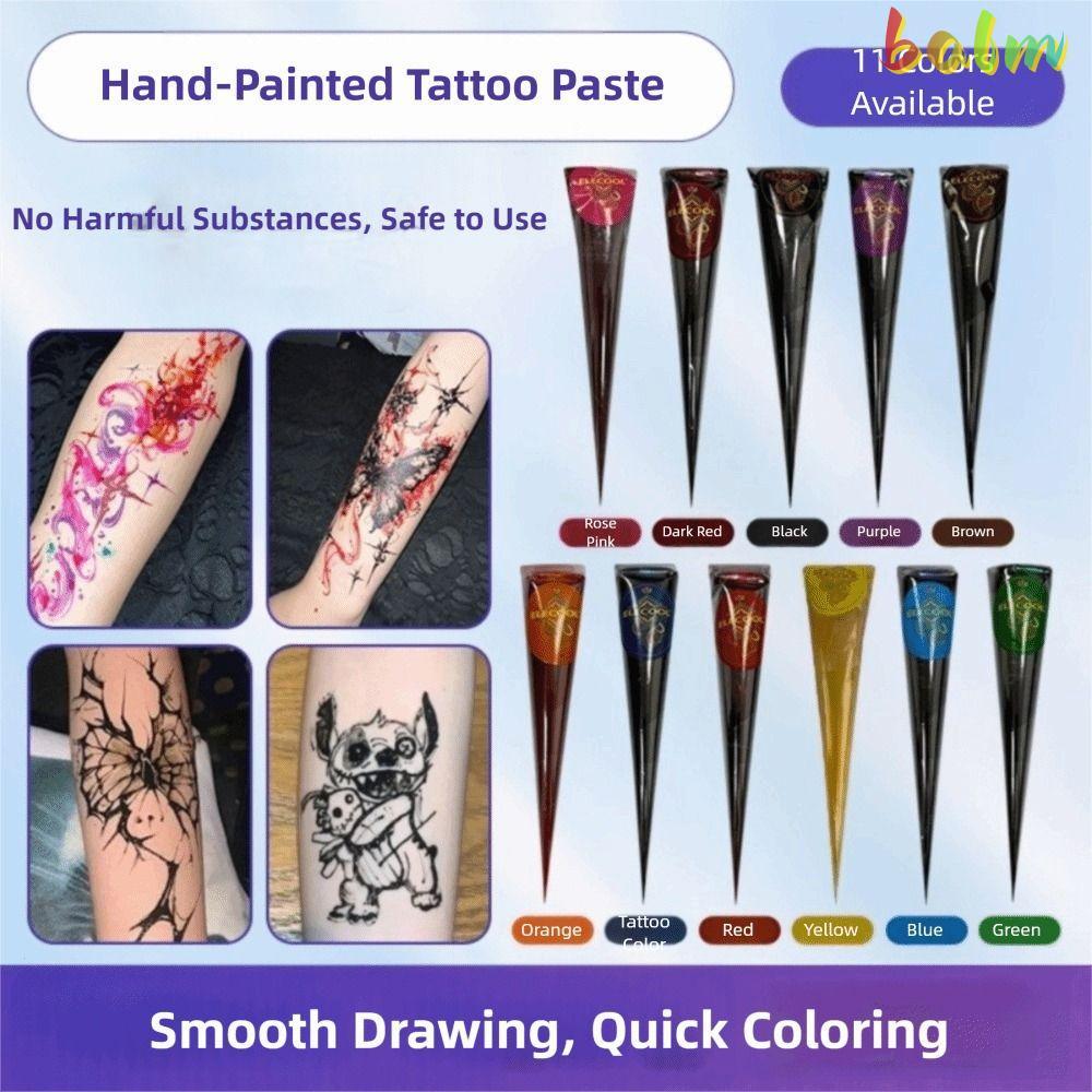 BALM ครีมสักเฮนน่า, Easy-To-Use กึ่งถาวร Henna Paste Cone, Mehndi Temporary Black Brown Mehndi Body 