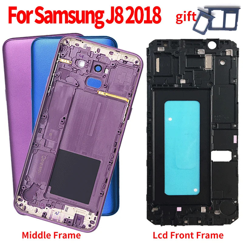 SAMSUNG สําหรับSamsung J8 2018 J810 J810F SM-J810Fแบตเตอรี่ด้านหลังฝาครอบเปลี่ยนกรอบกล้องด้านหน้าLcd