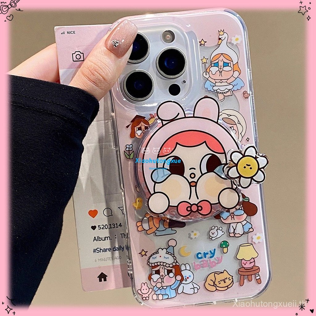 Pink Daisy Crying Baby พร้อมแม่เหล็กที่ใช้งานได้สําหรับ Apple 16promax เคสโทรศัพท์ iphone17/15 Soft 13/14