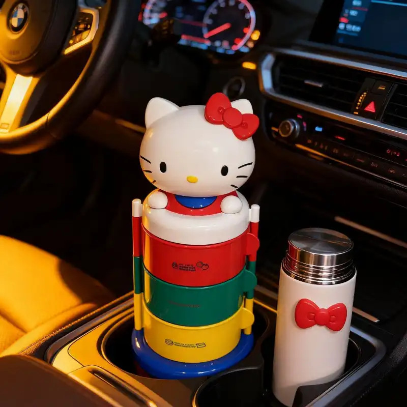 กล่องเก็บของสามชั้น HelloKitty ขายร้อนหมุนกล่องเก็บของ Dopamine ชั้นฟรีตารางสาว