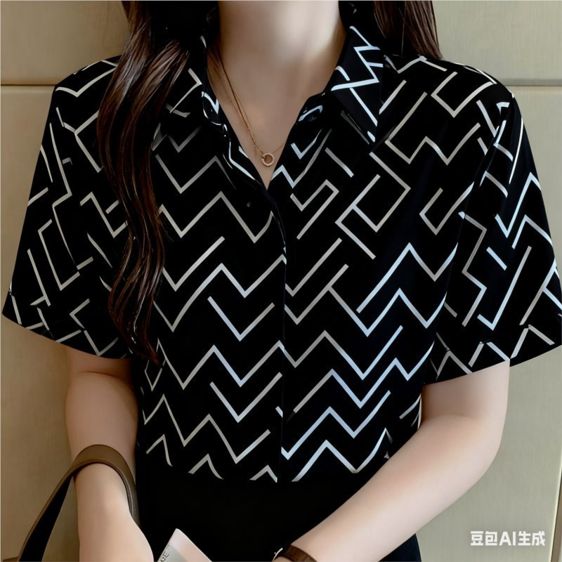 เสื้อเชิ้ตมินิมอลสําหรับผู้หญิง เสื้อผ้า เสื้อเชิ้ตสีดํา เสื้อเชิ้ตพิมพ์ลายเต็ม เสื้อเชิ้ตกราฟฟิตี เสื้อฮาวาย เสื้อลําลองแขนสั้น ขนาดใหญ่เกินไป เสื้อสําหรับผ 20