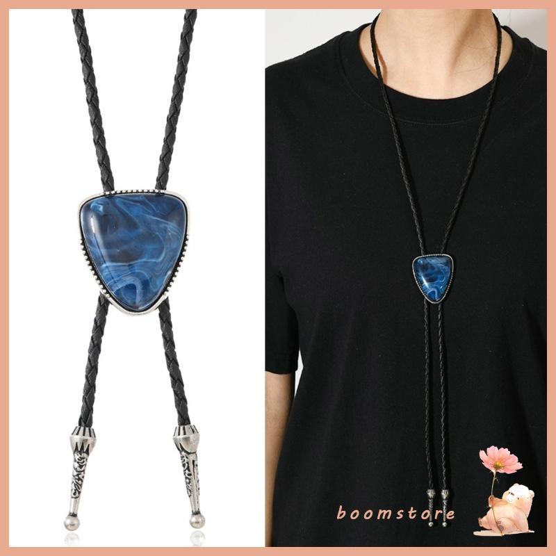 คลาสสิกสามเหลี่ยมหิน Bolo Tie แบบคาวบอย ทำจากหนังเทียม สไตล์เวสเทิร์น พร้อมสวมใส่กับเสื้อเชิ๊ตหรือเสื้อแจ็กเก็ต