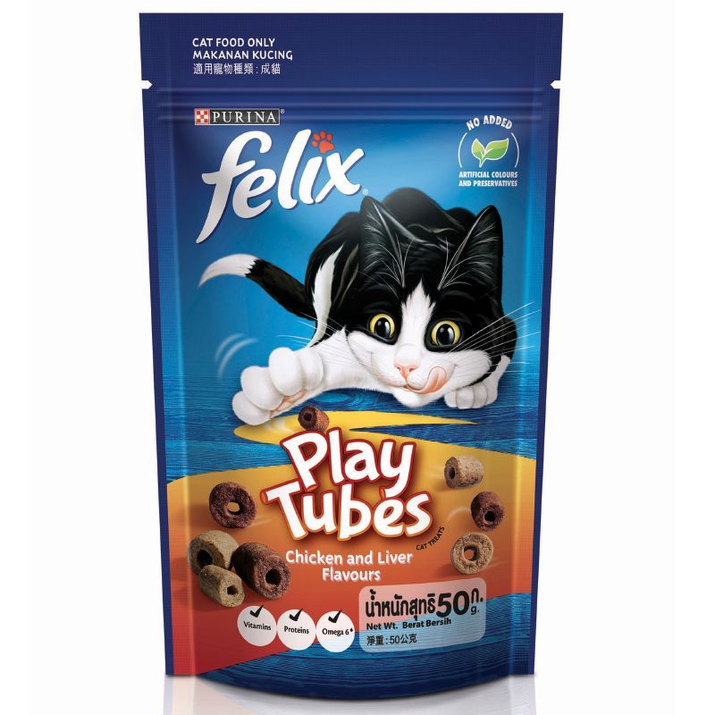 เฟลิกซ์ปาร์ตี้มิกซ์เพลย์ทูปรสไก่และตับ 50ก Felix Party Mix Cat Treats Play Tubes Chicken And Liver 50g [8850125099371 ]