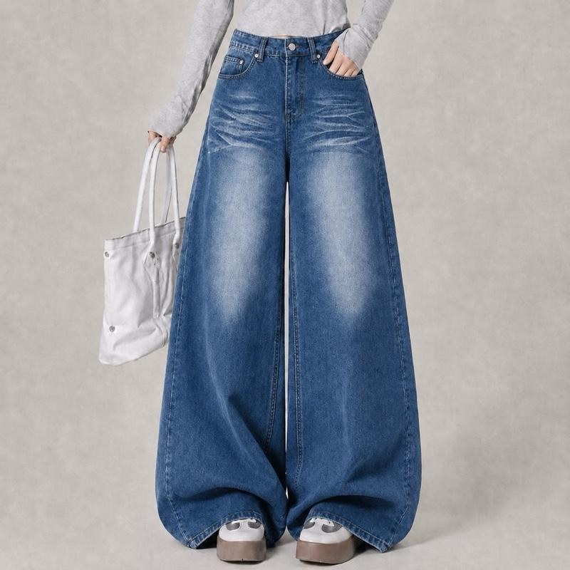 #3424 (XS-9XL) jinjeans กางเกงยีนส์ทรงกระบอกใหญ่  baggy jeans เอวสูง