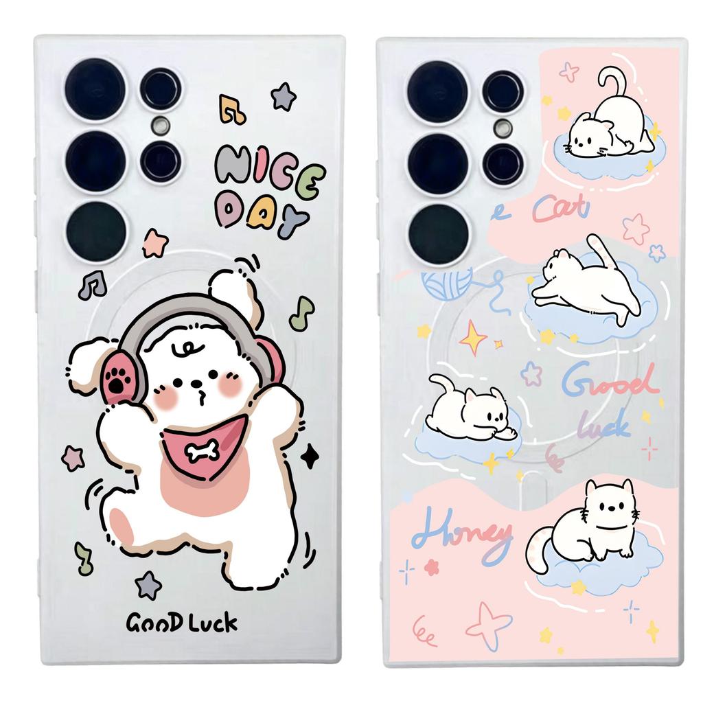 เคสแม่เหล็ก Samsung Galaxy S26 Ultra/S25 FE/S25 Ultra/S24 Ultra/S24 FE ลายการ์ตูนขาว น่ารัก พร้อมฟิล์มเลนส์ในตัว รองรับ S23 Ultra/S22 Ultra/S25 Plus/S17/S16 เคสไอโฟน เคสไอโฟน 17 pro max เคส iphone 17