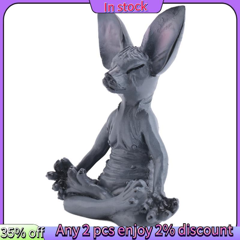 ในสต็อก-Sphynx Cat Meditate, Thinking Cat รูปปั้น,Medicating Thinking Cat,Sphynx Hairless Catสมาธิสะ