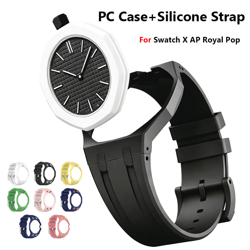 สายซิลิโคนสําหรับ Swatch X AP Royal Pop Watchband สายซิลิโคนสําหรับ Swatch X AP Royal Pop Co นาฬิกาแบรนด์แปดเหลี่ยม Dial นาฬิกาพกหรูหรานุ่มเปลี่ยนสายรัดข้อมือ