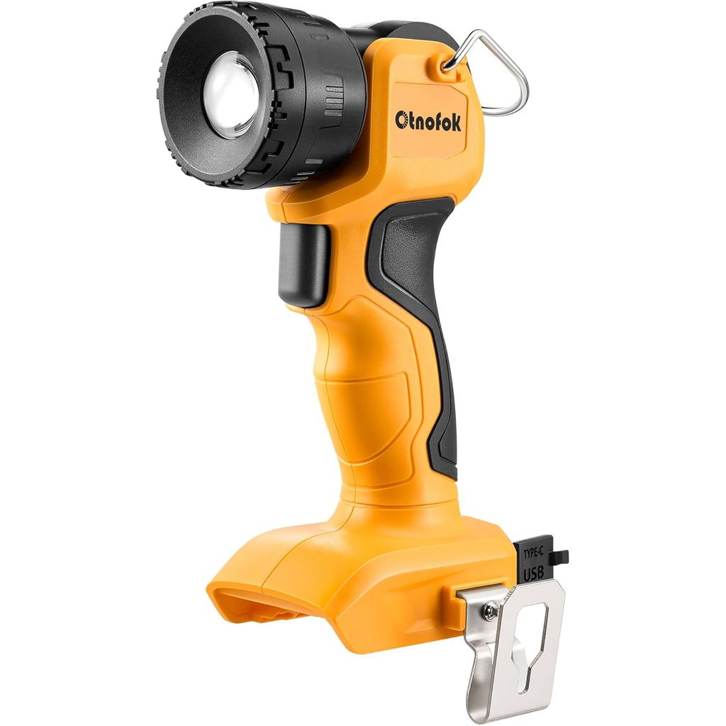 ไฟ LED ทํางานไร้สายสําหรับแบตเตอรี่ Dewalt 20V MAX, ไฟฉาย 3W 260LM แบบพกพาพร้อมพอร์ต USB 2 พอร์ต, 90