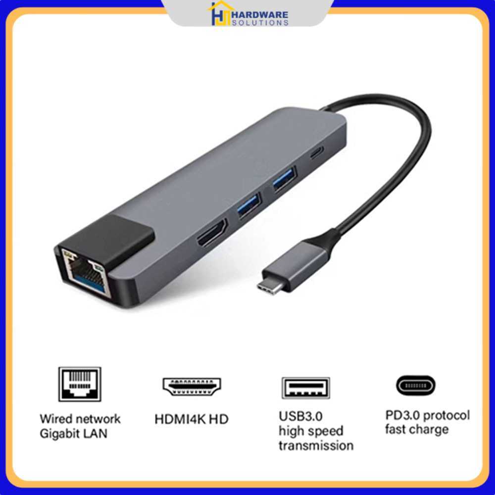 USB Type C Hub 5in1 LAN HDTV ผ่านการชาร์จ - YC-206