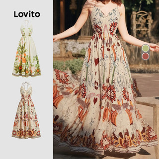Lovito Women Boho Dress Vacation Lace Up Spring/summer Dress LBL29123