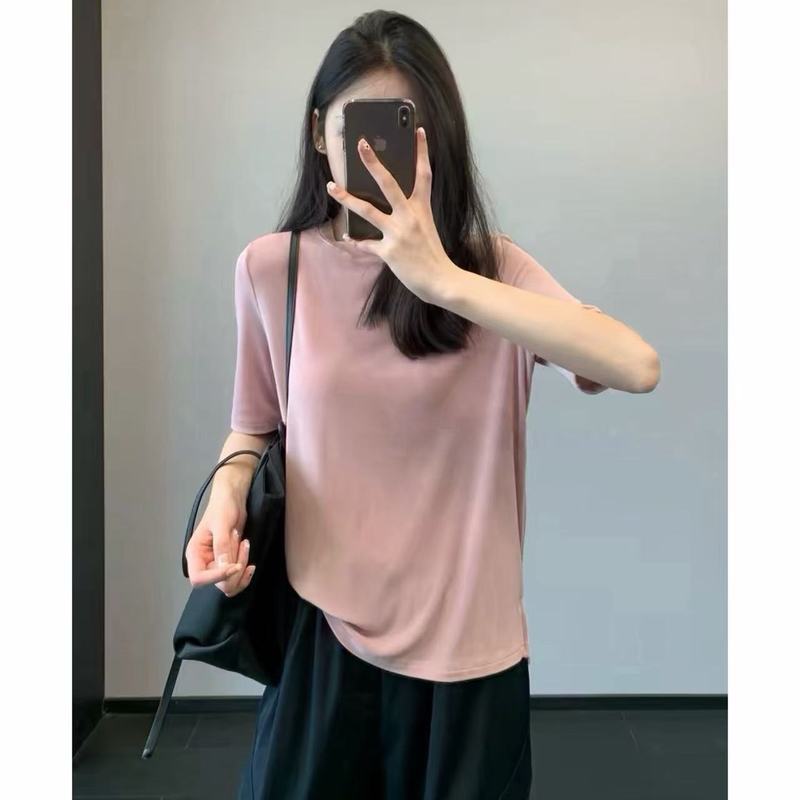 เสื้อยืดแฟชั่น Accent ~ Cool Feeling สาม Acetate หลวม Breathable Slimmer ดูแขนสั้นผู้หญิง 26 Amoi S0