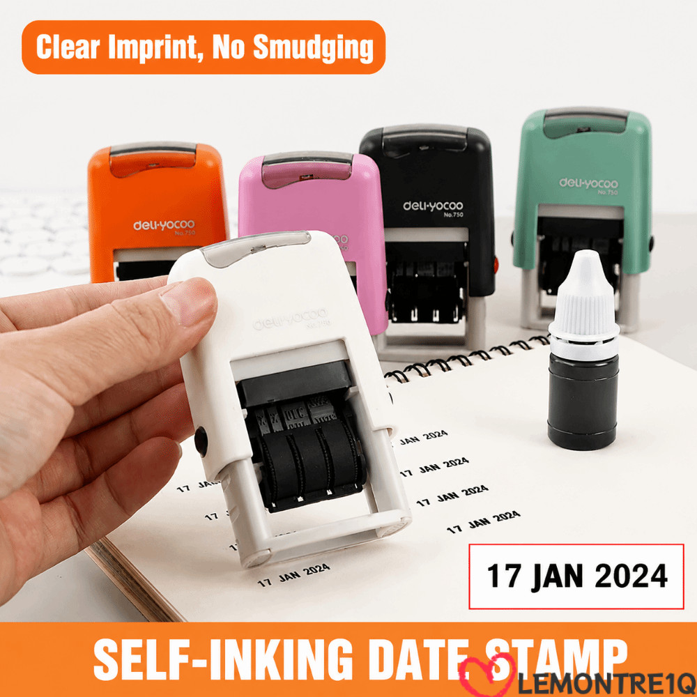 LEMONTREE Day-month-year Data Stamp, Automatic Ink Return เวอร์ชันภาษาอังกฤษ Self-Inking Stamps, Adj