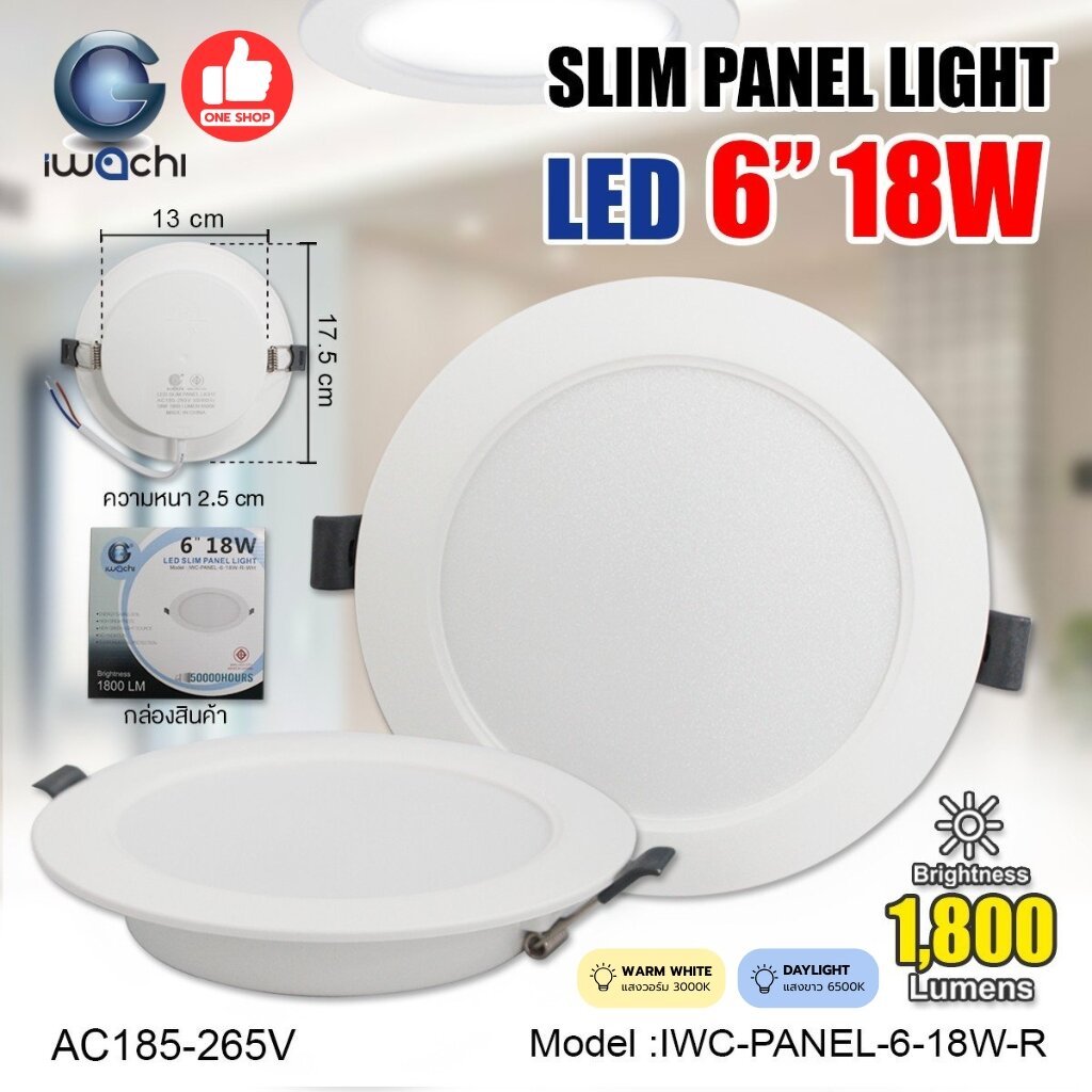 IWACHI รุ่น IWC-PANEL โคมไฟดาวน์ไลท์ฝังฝ้า สลิม LED 18W 1800Lm. 6 นิ้ว แบบกลม SLIM PANEL LIGHT ไฟเพดาน โคมฝังฝ้า