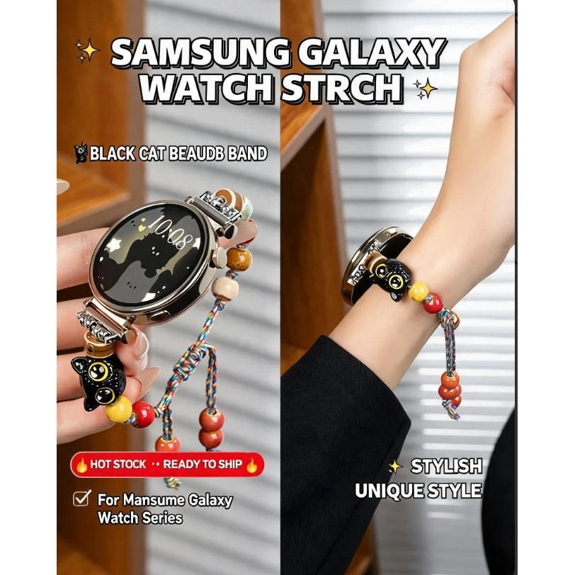 SAMSUNG เหมาะสําหรับ ซัมซุง กาแลคซี 8 คลาสสิก 9 คลาสสิก 8 7 6 5 4 แมวสีดําสายรัดลูกปัด พิเศษ 2 40/44 มม.อุปกรณ์เสริม