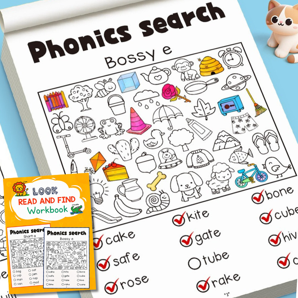 Phonics Look หนังสืองานอ่านและค้นหาสําหรับเด็กก่อนวัยเรียนโรงเรียนอนุบาล English Word Search & Color