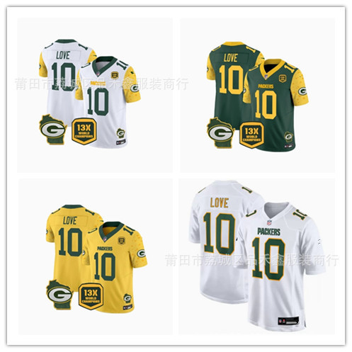 ส่งเร็ว!!2025 New Style Third-Generation Packers Green Bay Packers-10-LOVE Short-Sleeved Rugby ปัก J