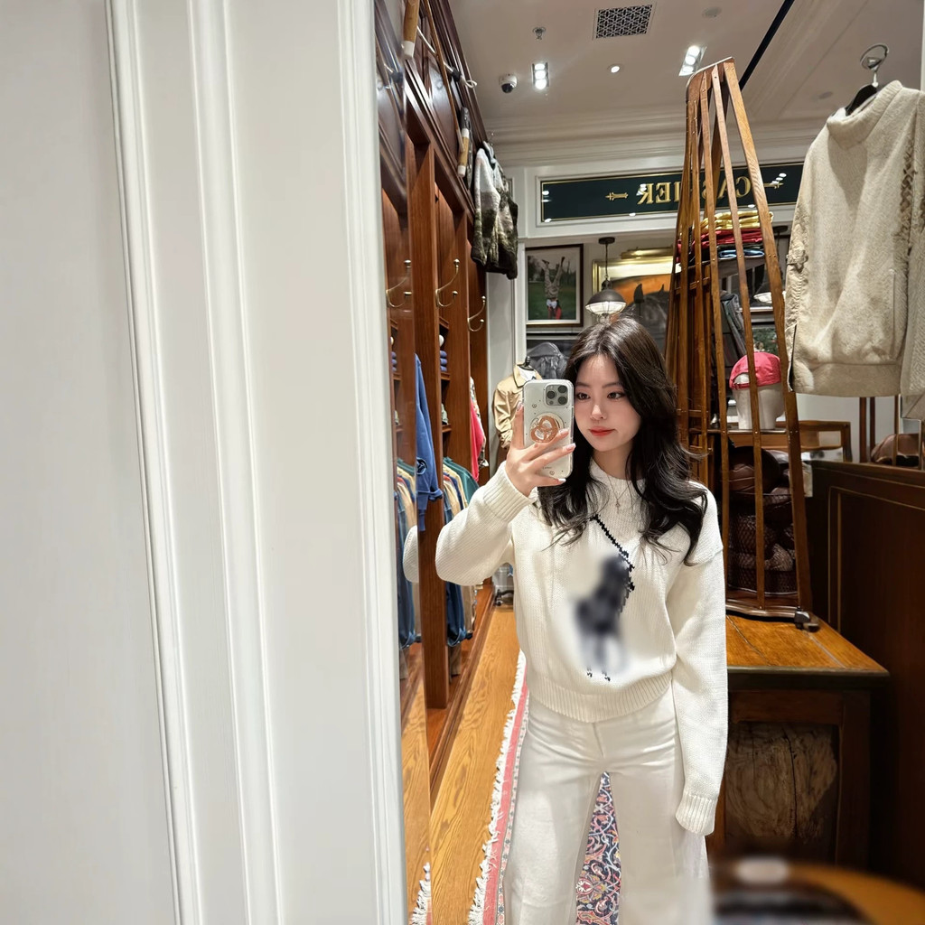 RLL ฤดูร้อนสไตล์ใหม่สีคมชัดรอบคอถักแขนยาวลําลองด้านบนผู้หญิง
