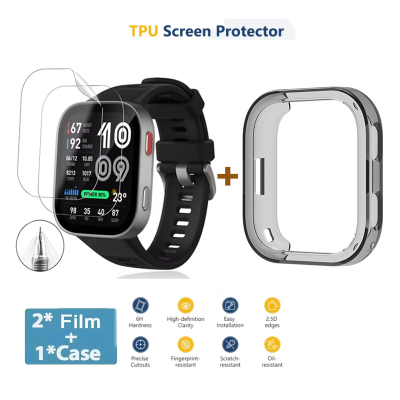 เคสป้องกัน 2-in-1 + ตัวป้องกันหน้าจอสําหรับ Amazfit BIP Max / Bip 6 ฝาครอบป้องกัน TPU แบบนุ่มฟิล์มนาฬิกา
