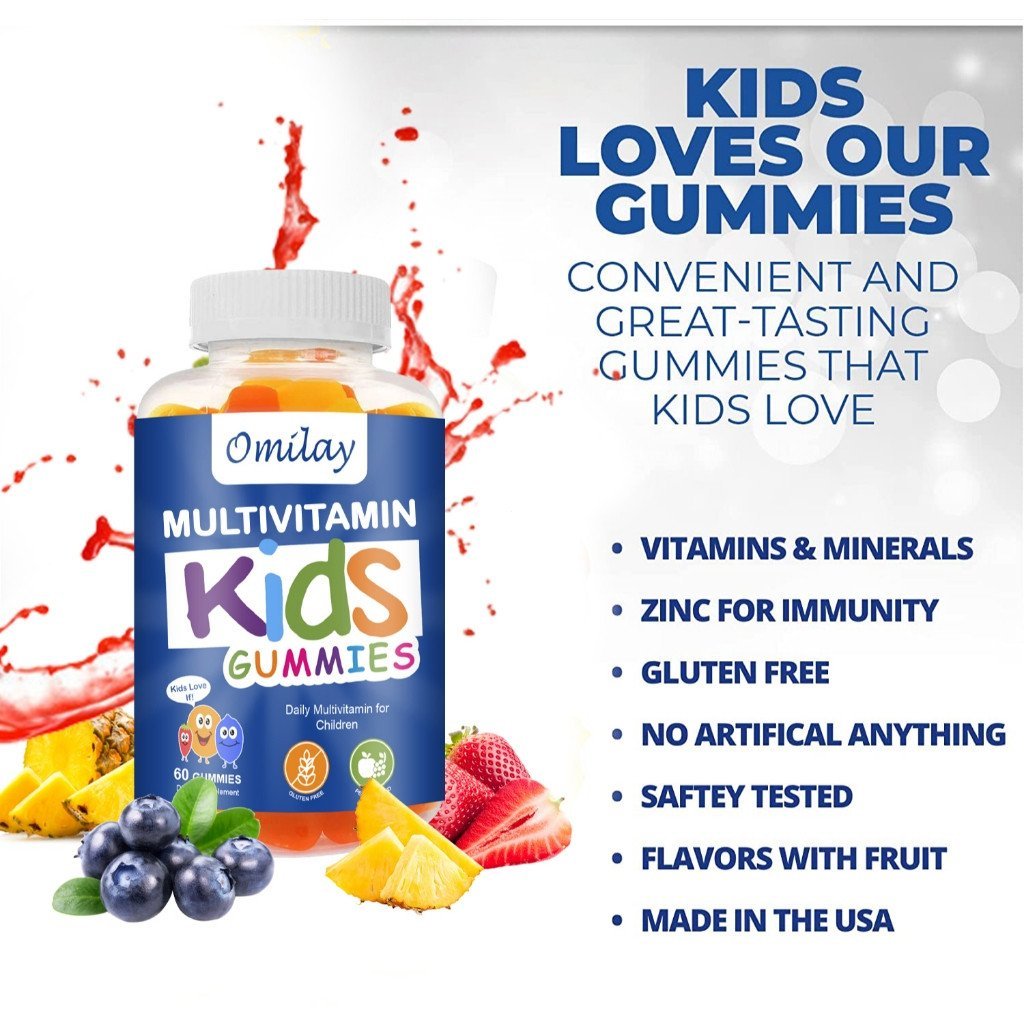 Omilay Multivitamin Kids Gummies Natural Ingredient Boosts วิตามินภูมิคุ้มกัน Gummy plement 60 ชิ้น