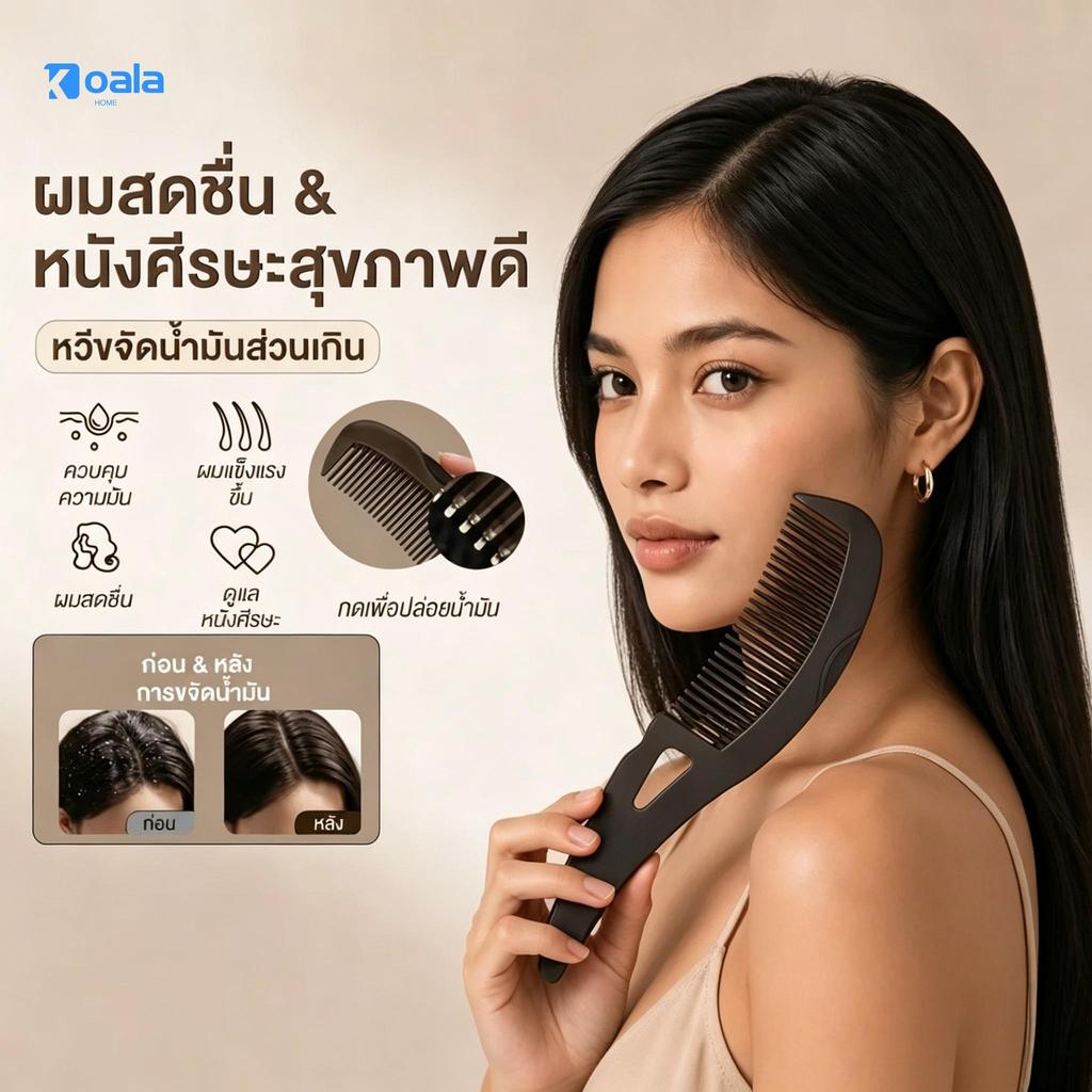 หวีดูดซับน้ำมันผม ขจัดรังแค แก้คันหนังศีรษะ กำจัดกลิ่นเหม็นหนังศีรษะ ดูแลสุขภาพหนังศีรษะ เหมาะใส่หมวก/ฮิญาบ