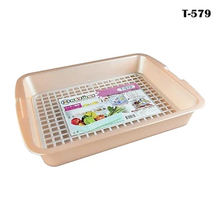 ถาดคว่ำแก้ว+ตะแกรงรองถอดได้ (คละสี) รุ่น T579 ขนาด 35 x 46.5 x 7 cm
