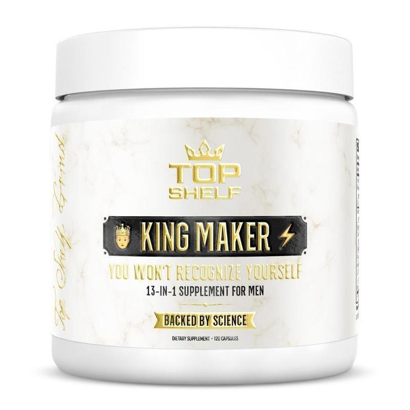 New Top Shelf King Maker - ผลิตภัณฑ์เสริมอาหาร 13-in-1 สําหรับผู้ชาย| 120 แคปซูล| พรีออกกําลังกาย พา