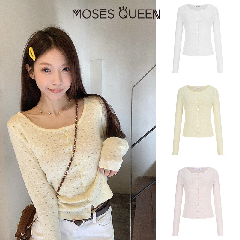 < MOSESQUEEN > โมเสส ราชินีต้นฤดูใบไม้ร่วงรอบคอบางถักคาร์ดิแกนผู้หญิงที่เรียบง่ายและบางแขนยาวด้านบนทุกวันสื่อสารสบายๆอเนกประสงค์พื้นฐานด้านในและด้านนอกเสื้ #69001