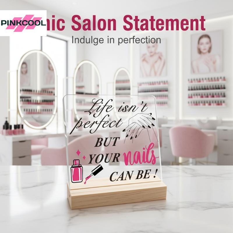 PINKCOOL รูปร่างกระดานแสดง Advice Board พร้อมฐานคู่มือเล็บปลอมแสดงผู้ถือร้านทําเล็บเคาน์เตอร์เล็บเคร