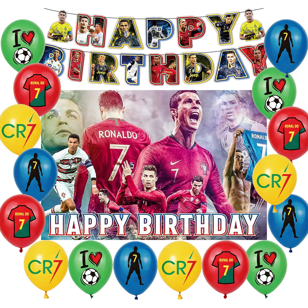 Ronaldo CR7 พัดลมฟุตบอลตกแต่งวันเกิดฉากหลังแบนเนอร์ฟุตบอล Trophy บอลลูนโปสเตอร์ Party ชุดตกแต่ง
