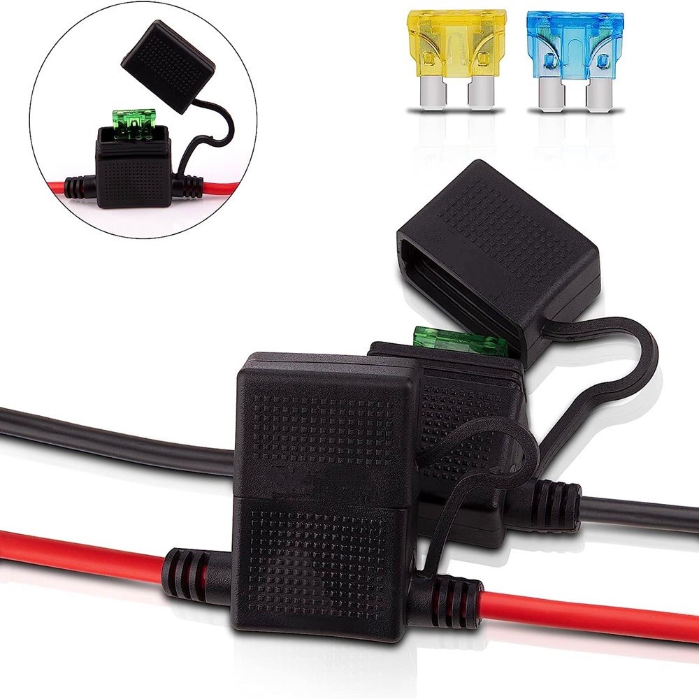 Dual Positive/Negative ATC Style Fuse Holder 10AWG Wire w/2 ฟิวส์สําหรับรถยนต์