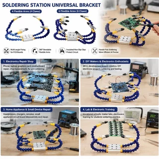 แท่นช่วยจับ PCB 4/6 แขน คลิปปากจระเข้พร้อมแขนปรับรูปทรง ช่วยยึดบอร์ดและสายไฟ สำหรับงานบัดกรีและซ่อมอุปกรณ์