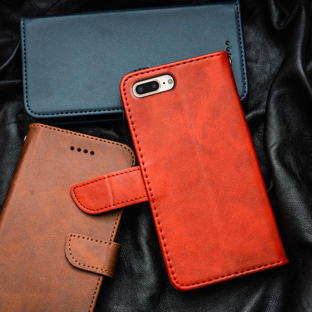 สําหรับ Apple iPhone 7 Plus 8 Plus หนังพรีเมี่ยม Flip-Top เคสโทรศัพท์กระเป๋าสตางค์ในตัวผู้ถือบัตร Kickstand กันกระแทก