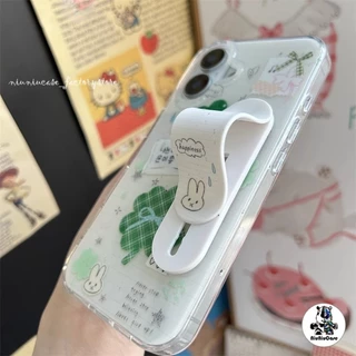 สไตล์เกาหลี กระต่ายน้อยใบโคลเวอร์สี่แฉก ขาตั้ง For iPhone 17 16 15 14 13 12 11 pro max เคสโทรศัพท์ ปลอกกันกระแทกน่ารัก