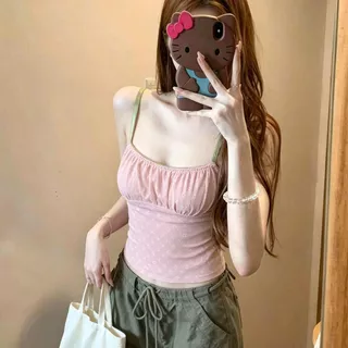 Veewink เสื้อกล้ามเกาหลีลายดอกไม้สีชมพู ใส่ตัวนอก เซ็กซี่ แขนกุด ทรงเข้ารูป ใส่แล้วเรียว แมทช์ง่าย
