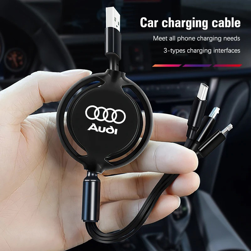 รถ 3 In 1 Retractable Micro Data Wire USB Type C 100w Fast Charging สําหรับ Audi A4 S4 RS4 B9 A6 C8 