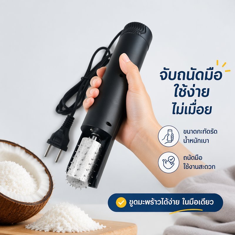 เครื่องขูดมะพร้าวไฟฟ้า แบบมือถือ พกพา น้ำหนักเบา แผงกั้นกันกระเด็น ใช้งานง่าย ปลั๊กยุโรป