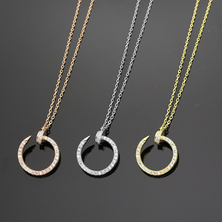 67SJ 925 Silver Nail Full Diamond Necklace 925 Sterling Silver Necklace 18K Rose Gold Necklace