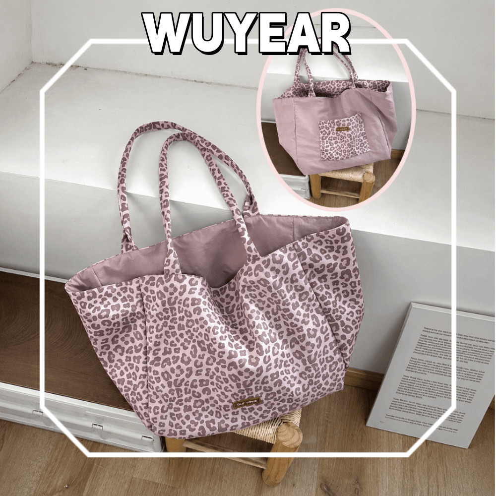 IWUYEAR กระเป๋าช้อปปิ้ง, กระเป๋าถือหนังนิ่มพิมพ์ลายเสือดาว, กระเป๋าสะพายแฟชั่นความจุขนาดใหญ่สองด้าน