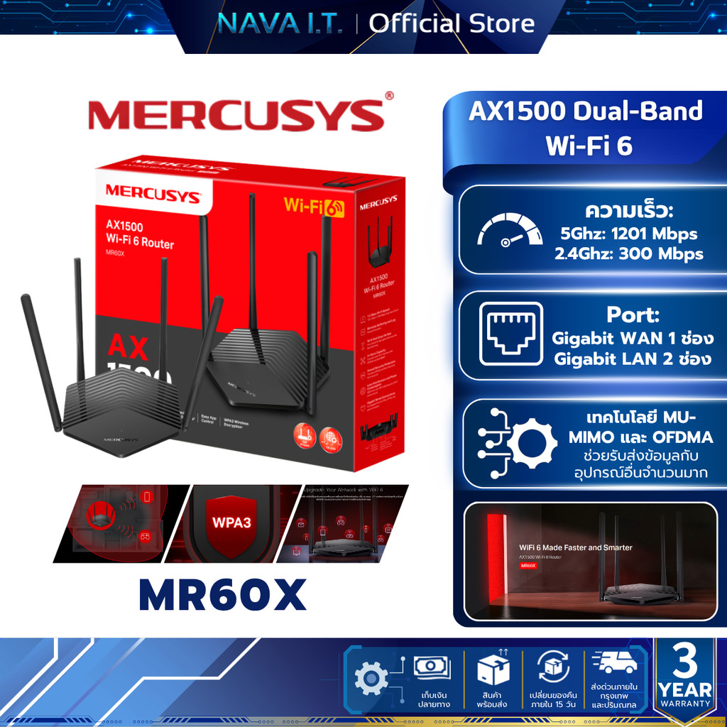 MERCUSYS MR60X AX1500 เราเตอร์ WIFI6