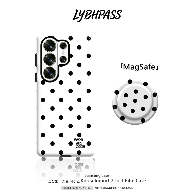 เคสซัมซุง+มีขาตั้งแม่เหล็ก แม่เหล็ก MagSafe polkadot ดำ ครีม ขอบ2ชั้น เคส Samsung galaxy s20 fe s21 